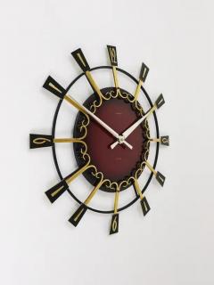  Junghans Uhren GmbH Large Mid Century Junghans Sunburst Brutalist Brass Wall Clock Germany 1950s - 4057861