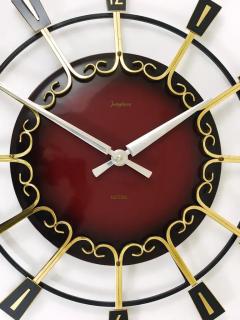  Junghans Uhren GmbH Large Mid Century Junghans Sunburst Brutalist Brass Wall Clock Germany 1950s - 4057931
