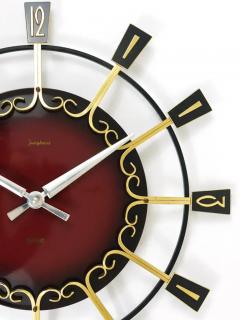  Junghans Uhren GmbH Large Mid Century Junghans Sunburst Brutalist Brass Wall Clock Germany 1950s - 4057933