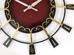  Junghans Uhren GmbH Large Mid Century Junghans Sunburst Brutalist Brass Wall Clock Germany 1950s - 4057935