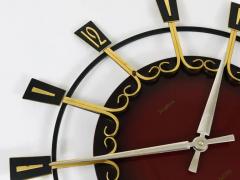  Junghans Uhren GmbH Large Mid Century Junghans Sunburst Brutalist Brass Wall Clock Germany 1950s - 4057938