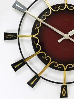 Junghans Uhren GmbH Large Mid Century Junghans Sunburst Brutalist Brass Wall Clock Germany 1950s - 4057939