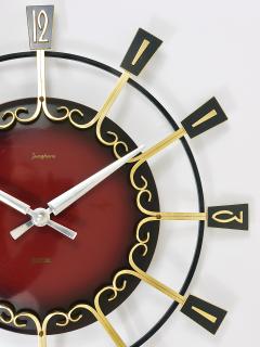  Junghans Uhren GmbH Large Mid Century Junghans Sunburst Brutalist Brass Wall Clock Germany 1950s - 4757913
