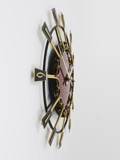  Junghans Uhren GmbH Large Mid Century Junghans Sunburst Brutalist Brass Wall Clock Germany 1950s - 4757915