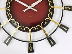  Junghans Uhren GmbH Large Mid Century Junghans Sunburst Brutalist Brass Wall Clock Germany 1950s - 4757916