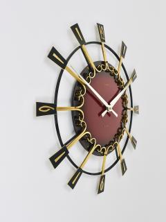  Junghans Uhren GmbH Large Mid Century Junghans Sunburst Brutalist Brass Wall Clock Germany 1950s - 4757918