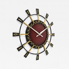  Junghans Uhren GmbH Large Mid Century Junghans Sunburst Brutalist Brass Wall Clock Germany 1950s - 4757960