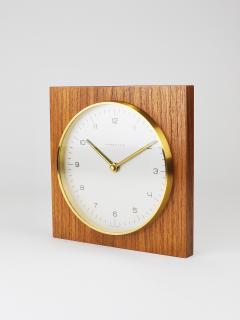  Junghans Uhren GmbH Max Bill Junghans Midcentury Square Wall Clock Wood Brass Germany 1960s - 4824884