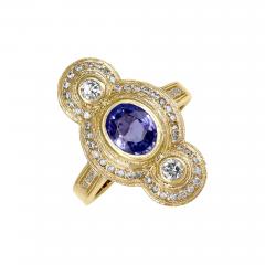  Just Jules Oval Tanzanite White Diamond One of a Kind Art Deco Yellow Gold Ring Just Jules - 4745056