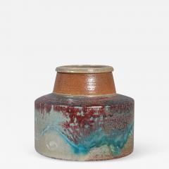  K hler Kahler Brutalist Vase in Gray Burgundy and Cerulean Glazes by Nils Kahler - 2828232