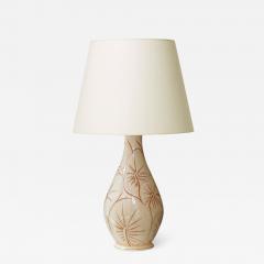  K hler Keramik Tall Table Lamp in Ivory Glaze with Sgraffito Foliage Design by K hler - 824060