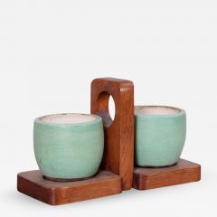  K ramos Keramos Ceramic Mugs and Oak Tray France 1950s - 595516