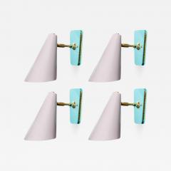  Kada Set of Four Dust Pink and Teal Cone Wall Sconces - 719557
