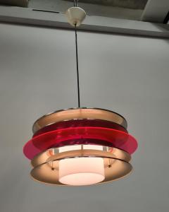  Kai Finnmark Modernistic Slatted Kai Ruokonen Ceiling Pendant in Silver and Red Lynx 1970s - 3932874