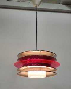  Kai Finnmark Modernistic Slatted Kai Ruokonen Ceiling Pendant in Silver and Red Lynx 1970s - 3932876