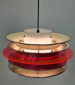  Kai Finnmark Modernistic Slatted Kai Ruokonen Ceiling Pendant in Silver and Red Lynx 1970s - 3932877