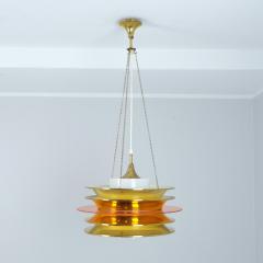  Kai Ruokonen Modernistic Slatted Kai Ruokonen Ceiling Pendant in Brass Orange Lynx 1970s - 4334546