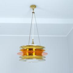  Kai Ruokonen Modernistic Slatted Kai Ruokonen Ceiling Pendant in Brass Orange Lynx 1970s - 4334547