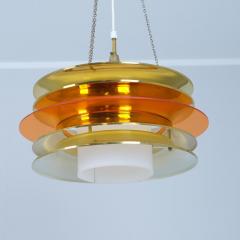  Kai Ruokonen Modernistic Slatted Kai Ruokonen Ceiling Pendant in Brass Orange Lynx 1970s - 4334548