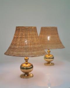  Kai Ruokonen Pair of Kai Ruokonen Finnmark Table Lamps in Brass and Rattan Lynx 1970s - 3932607