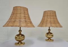  Kai Ruokonen Pair of Kai Ruokonen Finnmark Table Lamps in Brass and Rattan Lynx 1970s - 3932608