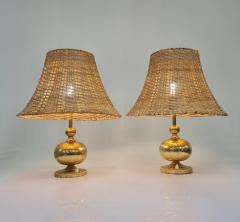  Kai Ruokonen Pair of Kai Ruokonen Finnmark Table Lamps in Brass and Rattan Lynx 1970s - 3932610