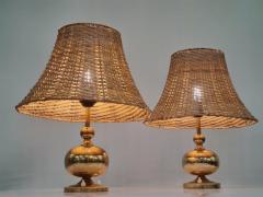  Kai Ruokonen Pair of Kai Ruokonen Finnmark Table Lamps in Brass and Rattan Lynx 1970s - 3932617