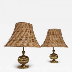  Kai Ruokonen Pair of Kai Ruokonen Finnmark Table Lamps in Brass and Rattan Lynx 1970s - 3935551