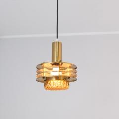 Kai Ruokonen Vintage Finnish Design Slatted Brass Pendat Fume Glass attr K Ruokonen 1970s - 4360222