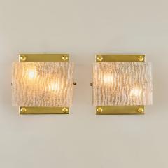  Kaiser Pair of mid century modern ice glass and brass wall lights by Kaiser - 4744338
