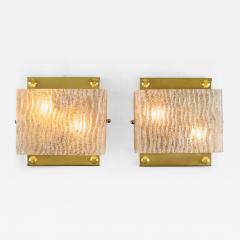  Kaiser Pair of mid century modern ice glass and brass wall lights by Kaiser - 4745917