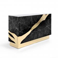  Kanttari Contemporary Black Marble Sideboard with Brass Accents - 3028429