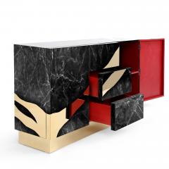  Kanttari Contemporary Black Marble Sideboard with Brass Accents - 3028431
