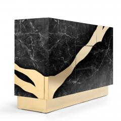  Kanttari Contemporary Black Marble Sideboard with Brass Accents - 3028432