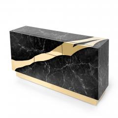  Kanttari Contemporary Black Marble Sideboard with Brass Accents - 3028434