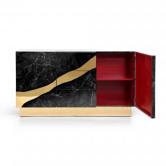  Kanttari Contemporary Black Marble Sideboard with Brass Accents - 3028435