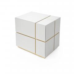  Kanttari Contemporary Cube White Black Gold Side Coffee Table or Nightstand Set of 2 - 3182482