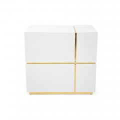  Kanttari Contemporary Cube White Black Gold Side Coffee Table or Nightstand Set of 2 - 3182483