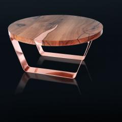  Kanttari Contemporary Round Live Edge Wood Side Coffee Table with Copper Brass Bronze - 3180257