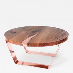  Kanttari Contemporary Round Live Edge Wood Side Coffee Table with Copper Brass Bronze - 3288938