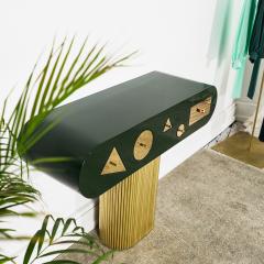  Kanttari Modern Art Deco Style Console in Green Black and White with Brass base - 3026697