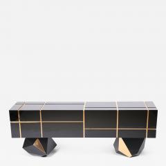  Kanttari Modern Black Gold White Brass Custom Console Credenza in High Gloss - 3034231