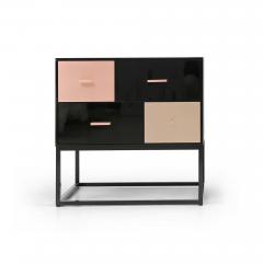  Kanttari Modern Black Side Table in High Gloss With Brass Copper Drawers set of 2 - 3181990
