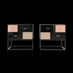  Kanttari Modern Black Side Table in High Gloss With Brass Copper Drawers set of 2 - 3181991