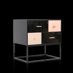  Kanttari Modern Black Side Table in High Gloss With Brass Copper Drawers set of 2 - 3181994