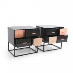  Kanttari Modern Black Side Table in High Gloss With Brass Copper Drawers set of 2 - 3181995