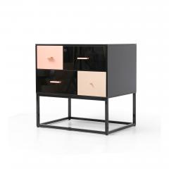  Kanttari Modern Black Side Table in High Gloss With Brass Copper Drawers set of 2 - 3181996