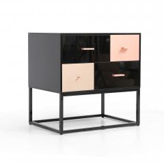  Kanttari Modern Black Side Table in High Gloss With Brass Copper Drawers set of 2 - 3181997