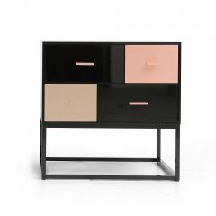  Kanttari Modern Black Side Table in High Gloss With Brass Copper Drawers set of 2 - 3181998