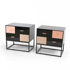  Kanttari Modern Black Side Table in High Gloss With Brass Copper Drawers set of 2 - 3181999